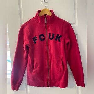 French Connection FCUK Dark Pink Zip-Up Sweatshirt Women’s Small Y2K